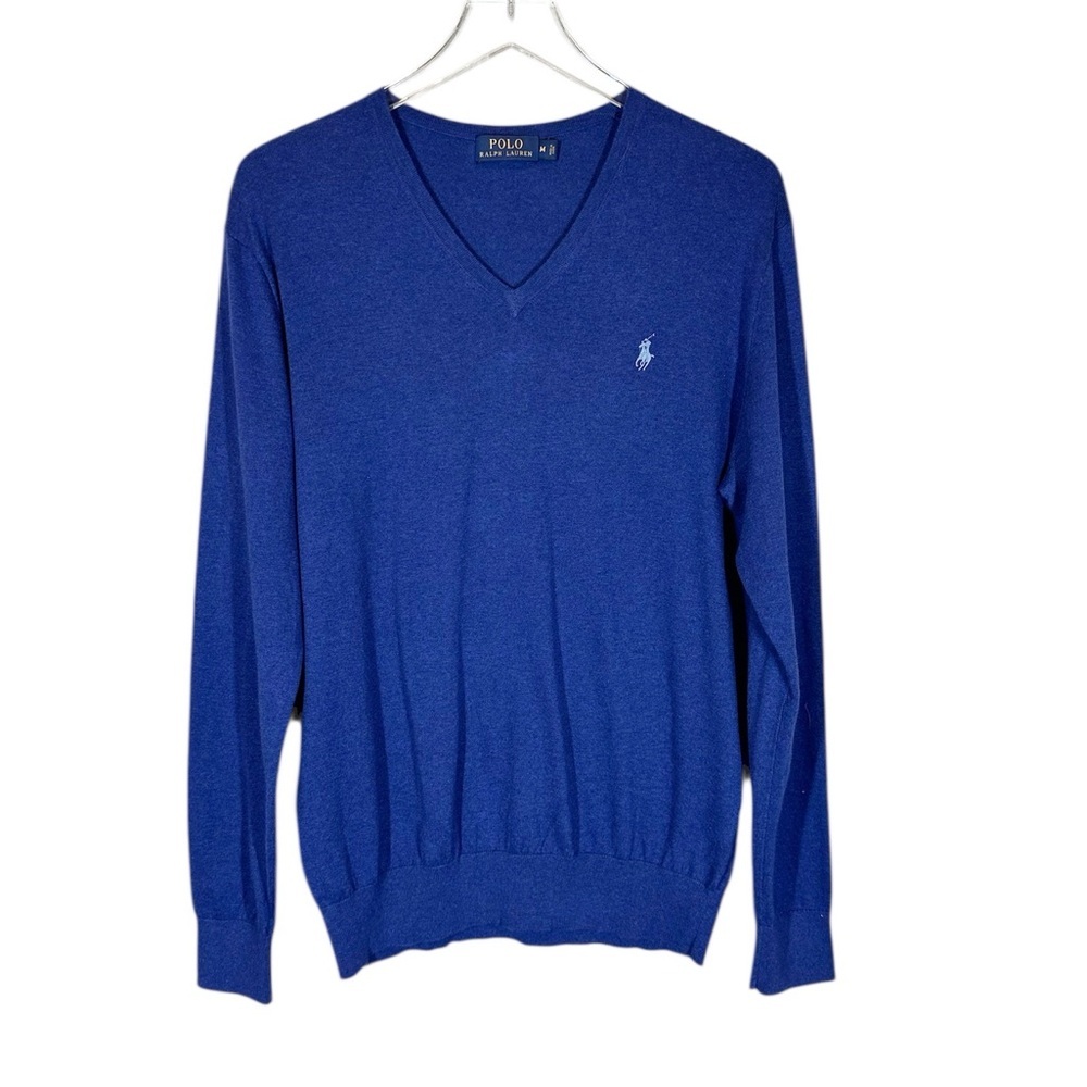 POLO RALPH LAUREN Men's Medium blue V-Neck Lightweight Sweater Cashmere Blend